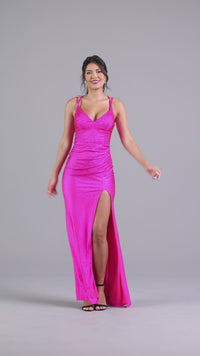 PromGirl V-Neck Strappy Open-Back Long Prom Dress