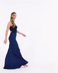 Faviana Long Navy Blue Prom Dress with Cut Out