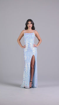 PromGirl Backless Long Blue Sequin Prom Dress