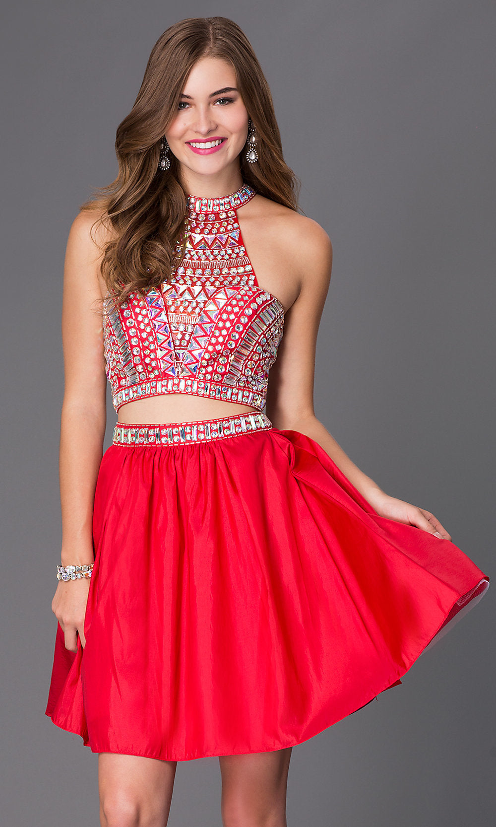 Two-Piece Short Jeweled Party Dress