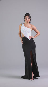 PromGirl Black and White Long Prom Dress