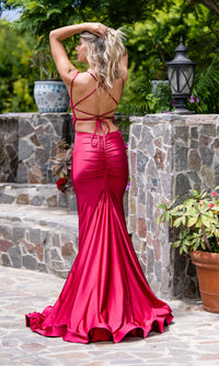 Faux-Wrap Atria Open-Back Long Prom Dress 6821H