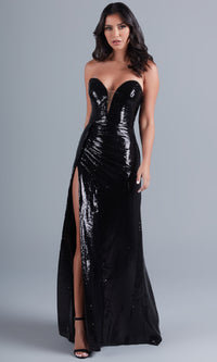 PromGirl V-Neck Strapless Long Sequin Prom Dress