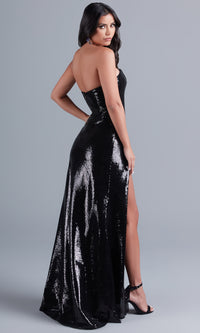 PromGirl V-Neck Strapless Long Sequin Prom Dress