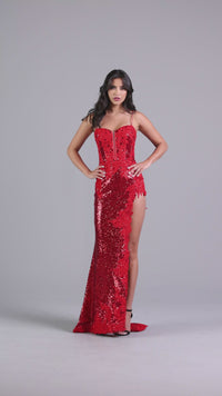 PromGirl Sparkly Bright Red Sequin Long Prom Dress