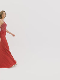 Sheer-Back Faviana Long Beaded Prom Dress