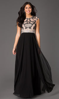 Cap-Sleeve Long Formal Prom Dress with Beads