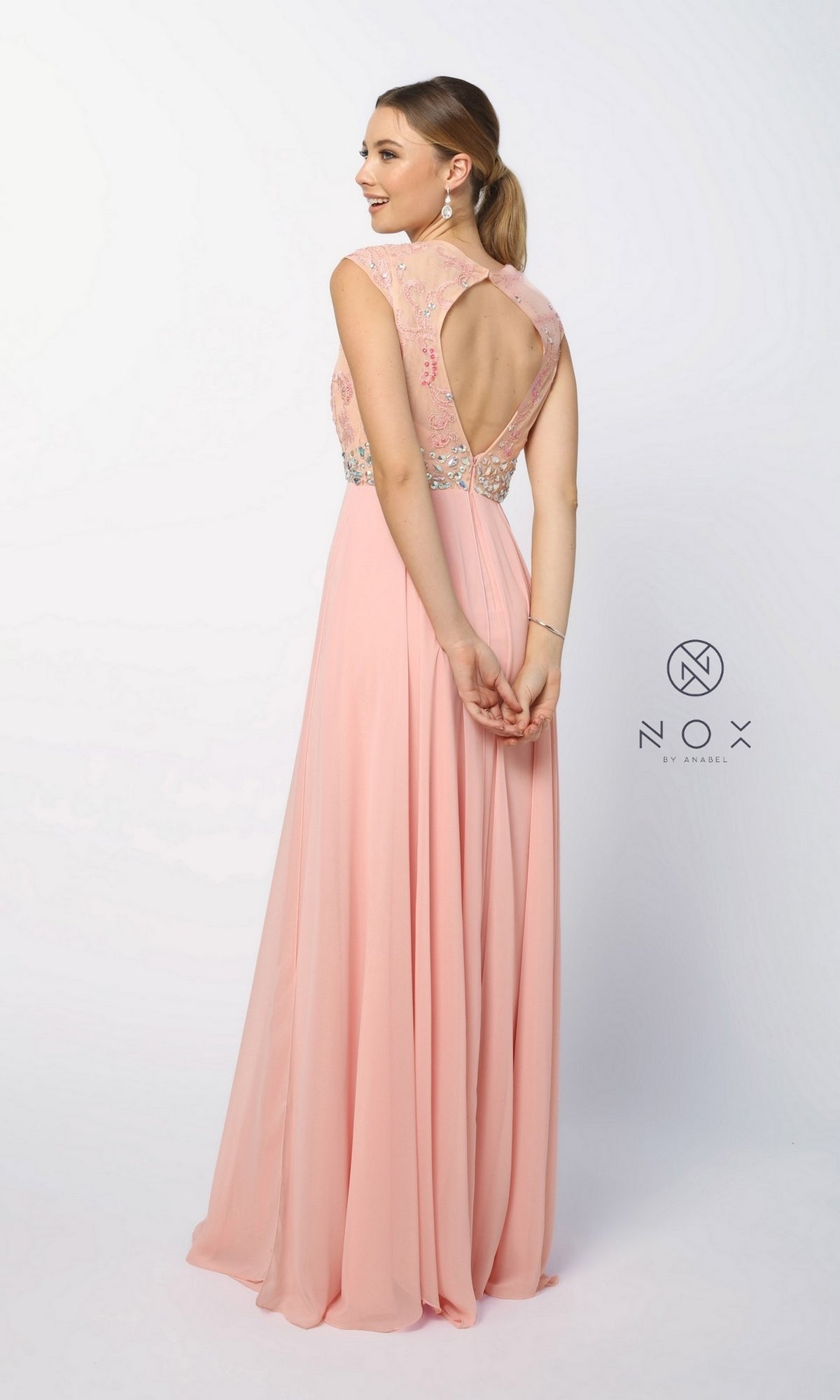 Cap-Sleeve Long Formal Prom Dress with Beads