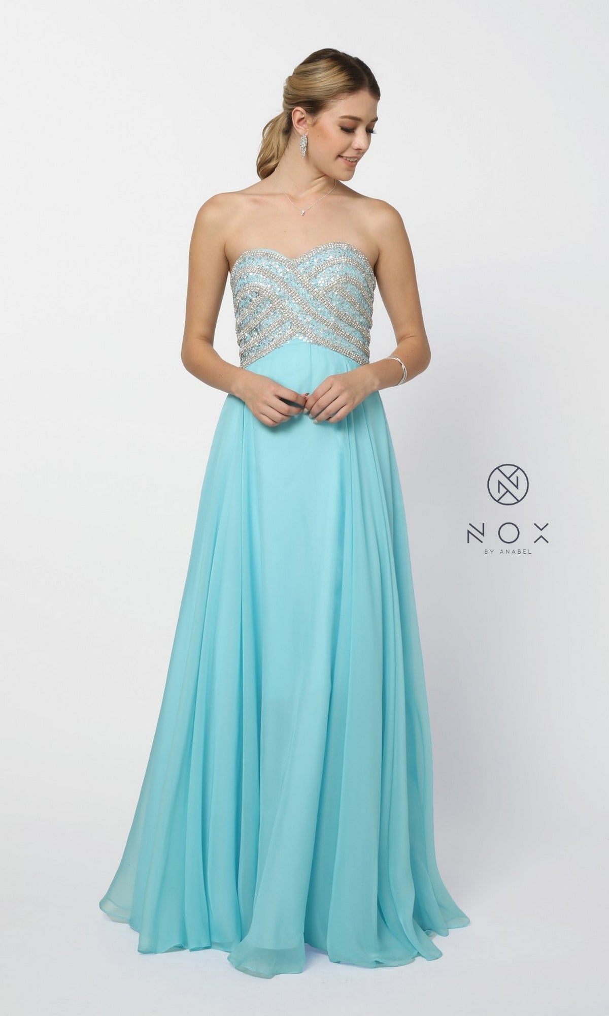 Long Prom Dress with Strapless Beaded Bodice
