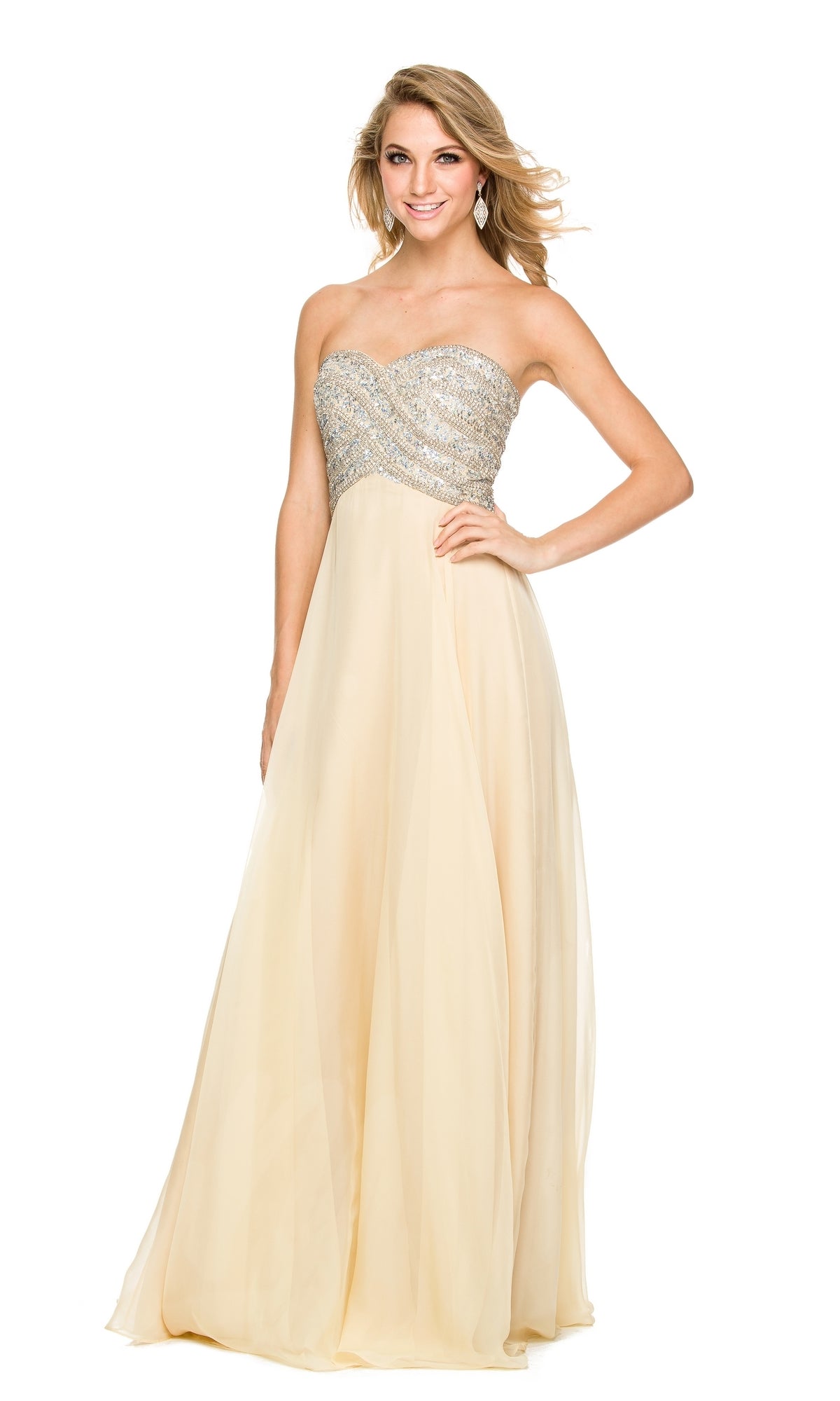 Long Prom Dress with Strapless Beaded Bodice