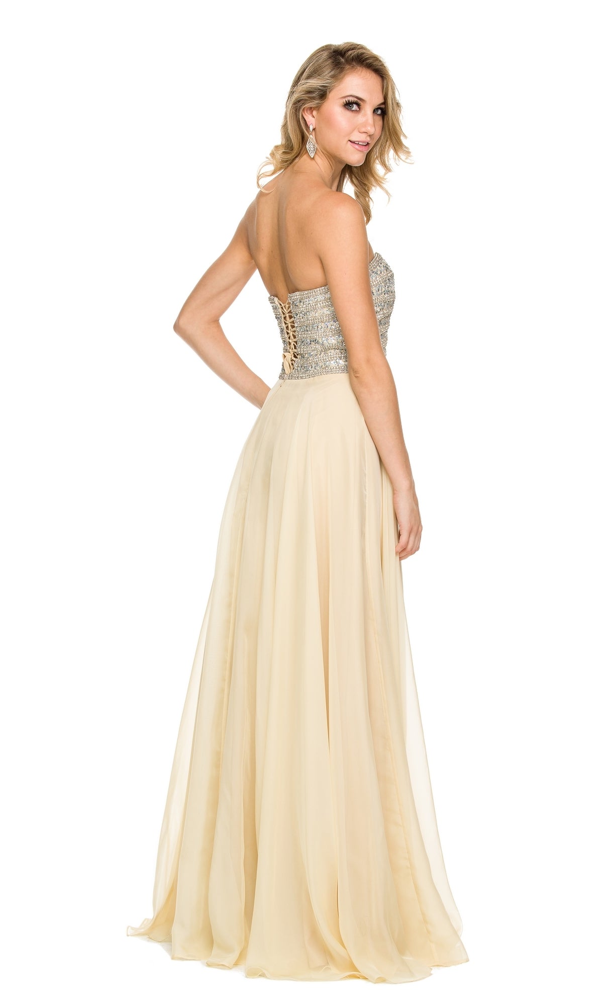 Long Prom Dress with Strapless Beaded Bodice