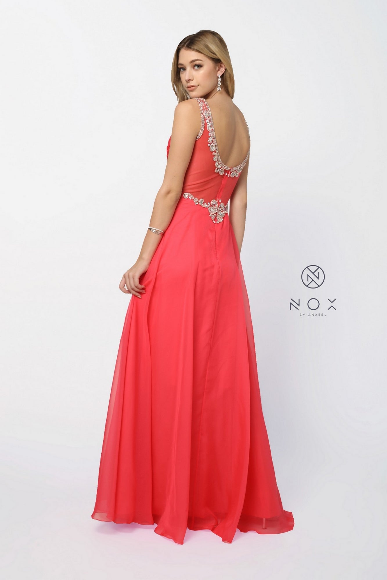 Watermelon Red Long Prom Dress with Beads