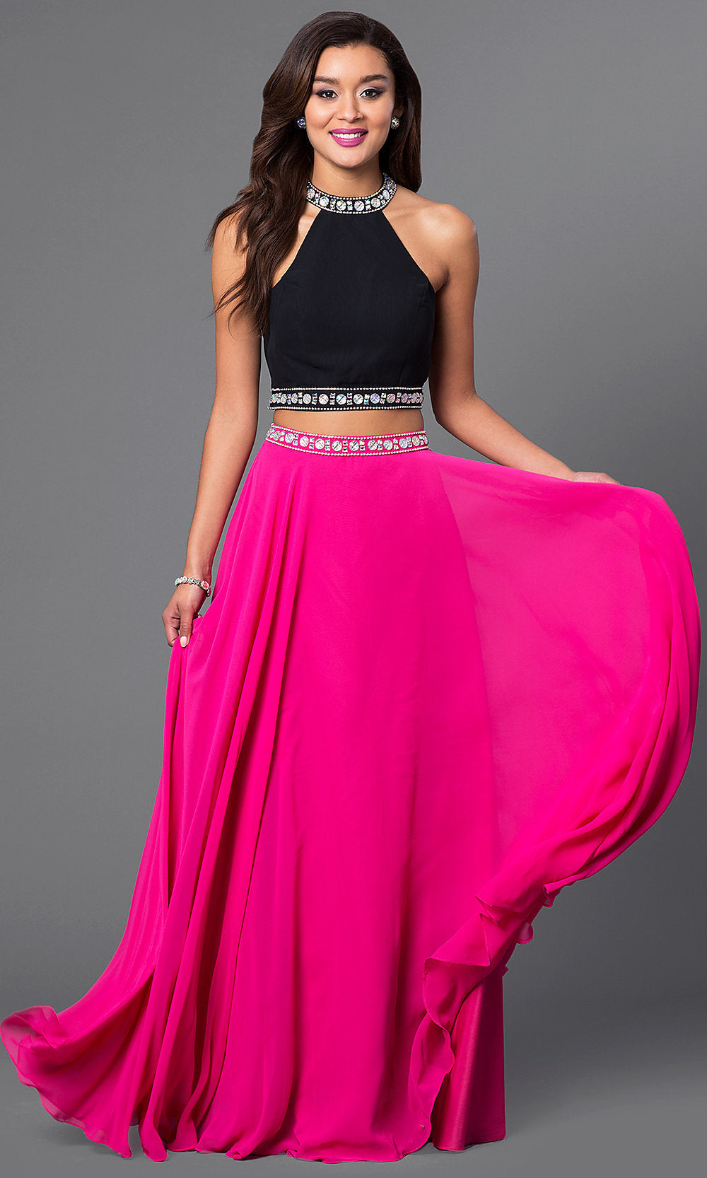 Two-Tone Two-Piece Long Prom Dress