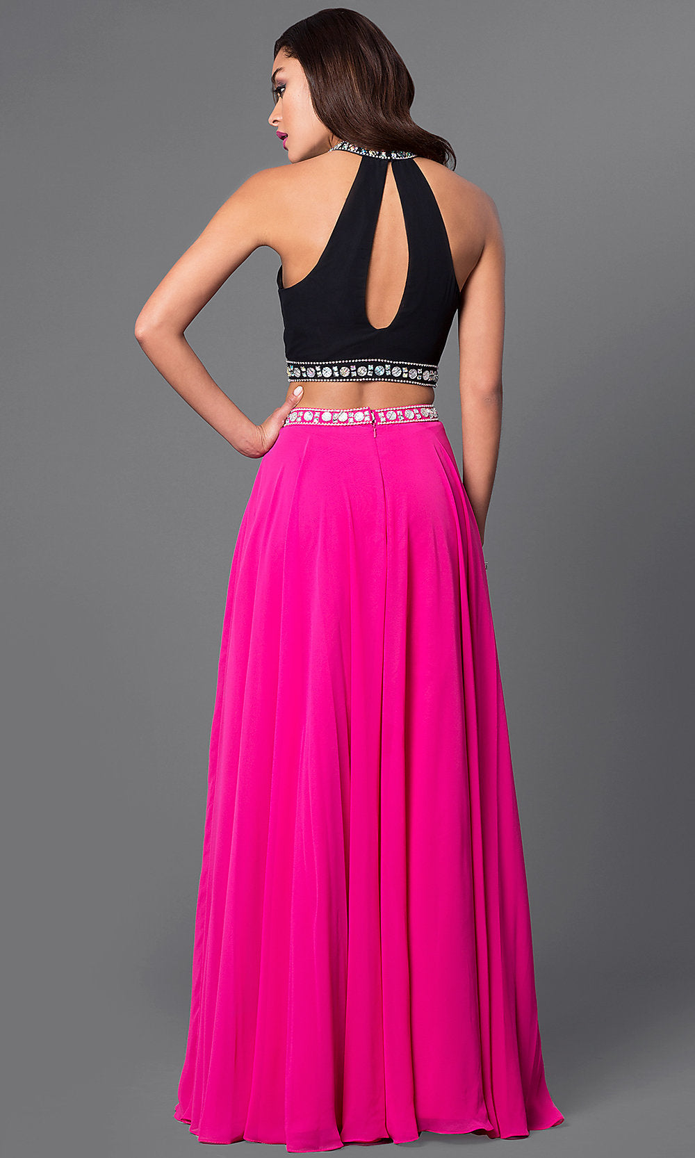 Two-Tone Two-Piece Long Prom Dress