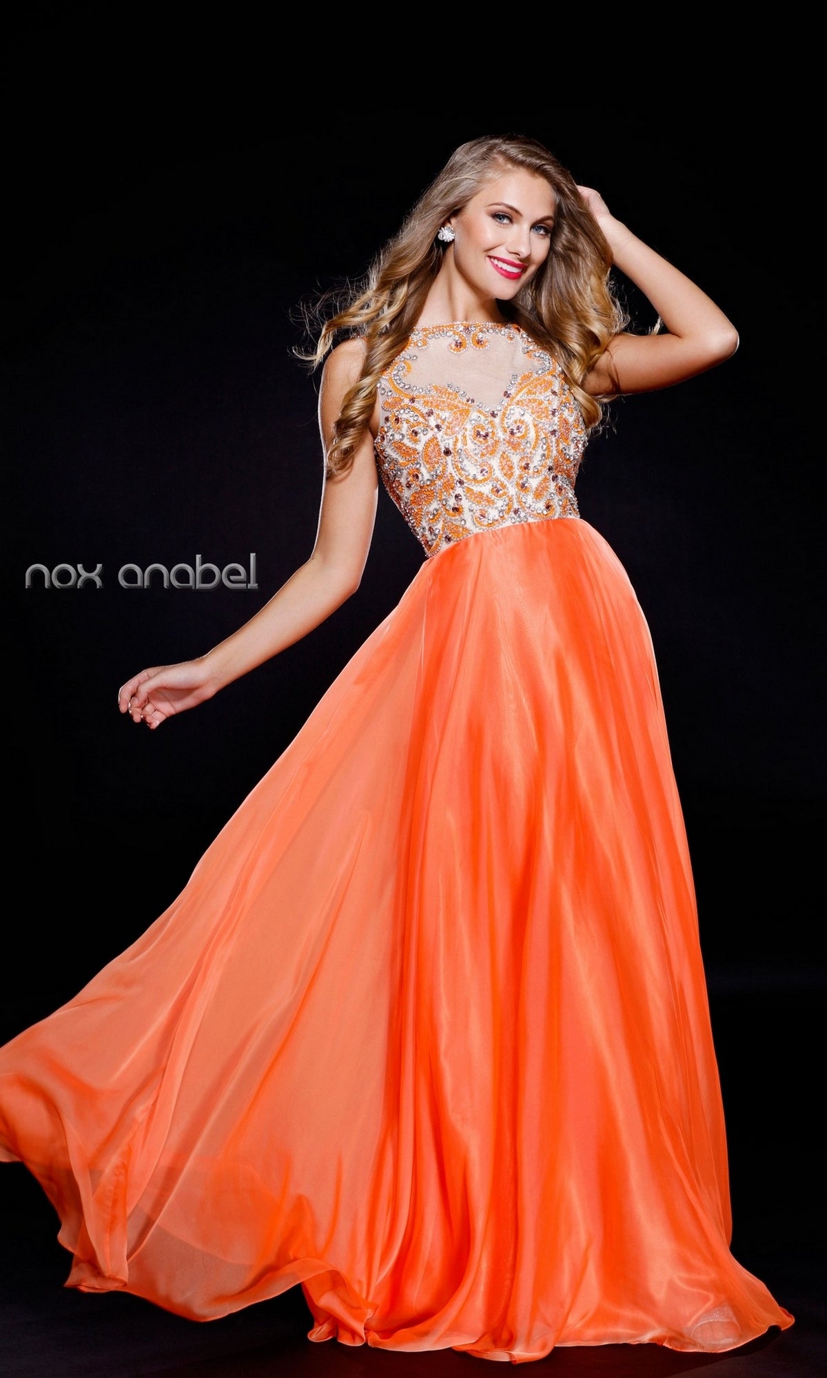 Jeweled-Bodice Open-Back Long A-Line Prom Dress