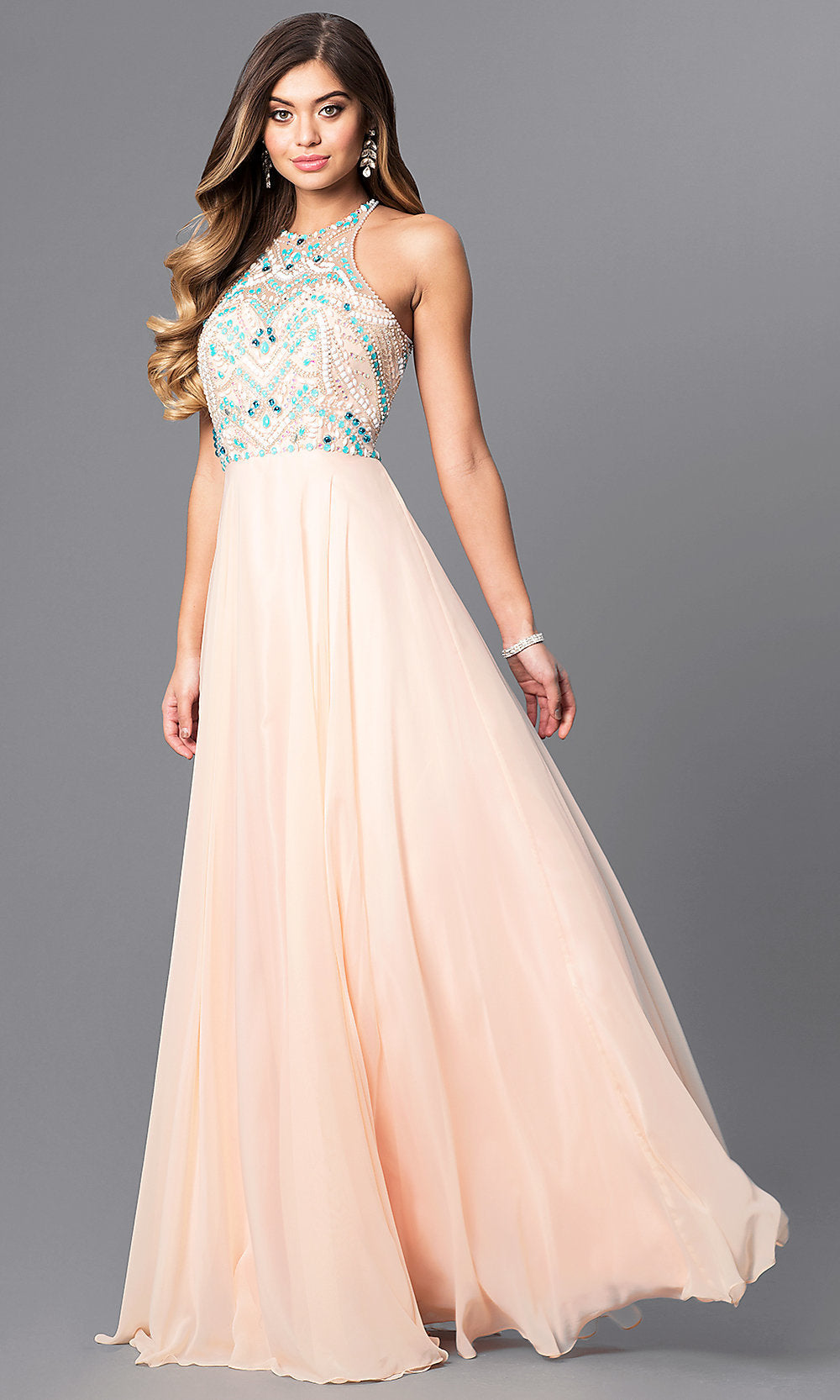 Long Prom Dress with Jewel Embellished Bodice