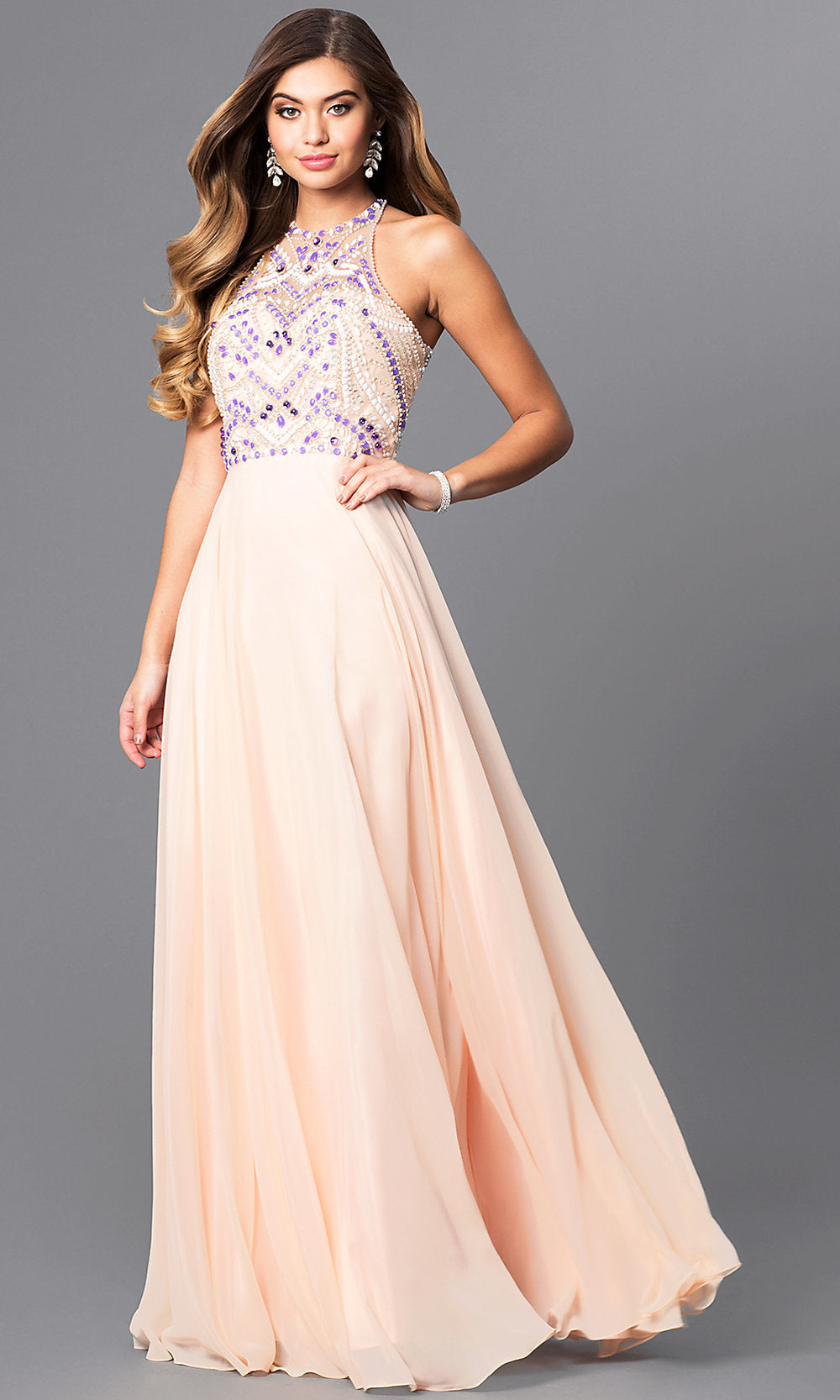 Long Prom Dress with Jewel Embellished Bodice
