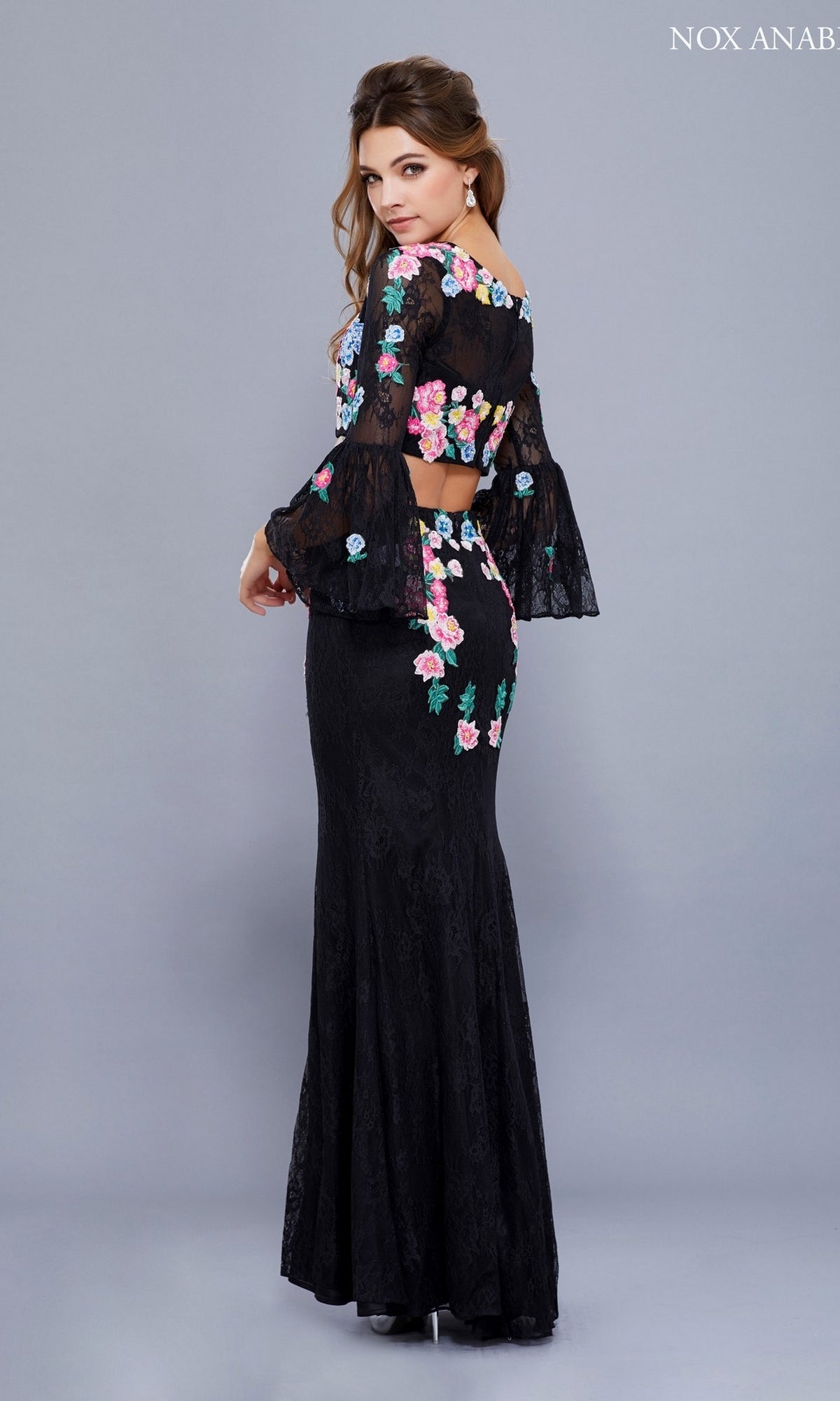 Two Piece Prom Dress With Bell Sleeves