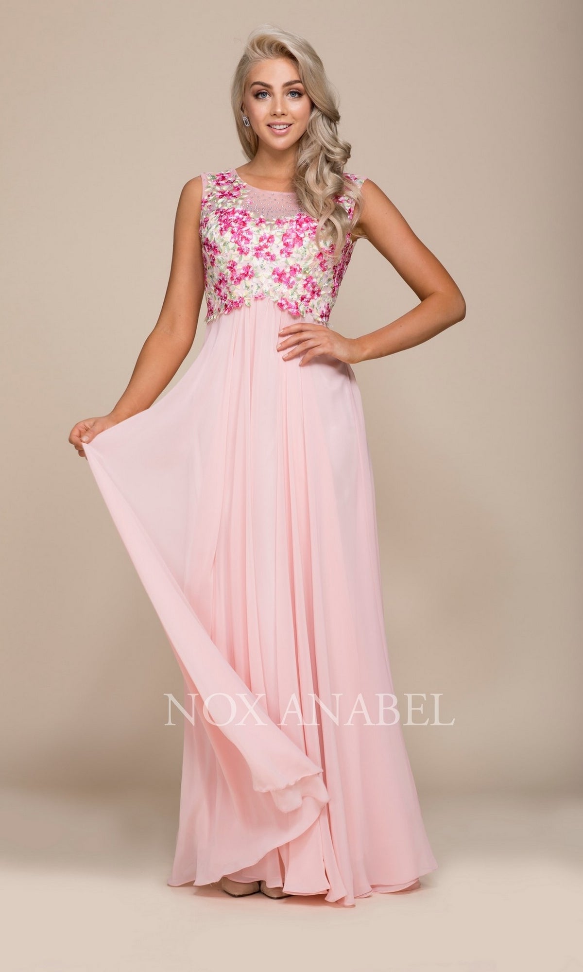 Long Blush Pink Prom Dress With Embroidery
