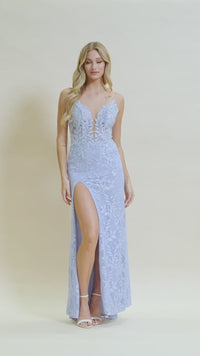 Periwinkle Long Lace Formal Dress