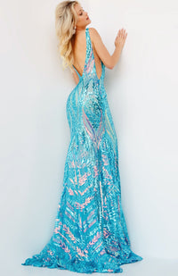 Backless Jovani Prom Dress with Iridescent Sequins