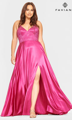 open lace back dress Dressime Women Sparkly Pink Plus Size Prom Dress A Line Spaghetti Straps  Satin Tiered Evening Dress With Bow – dressime main image 1