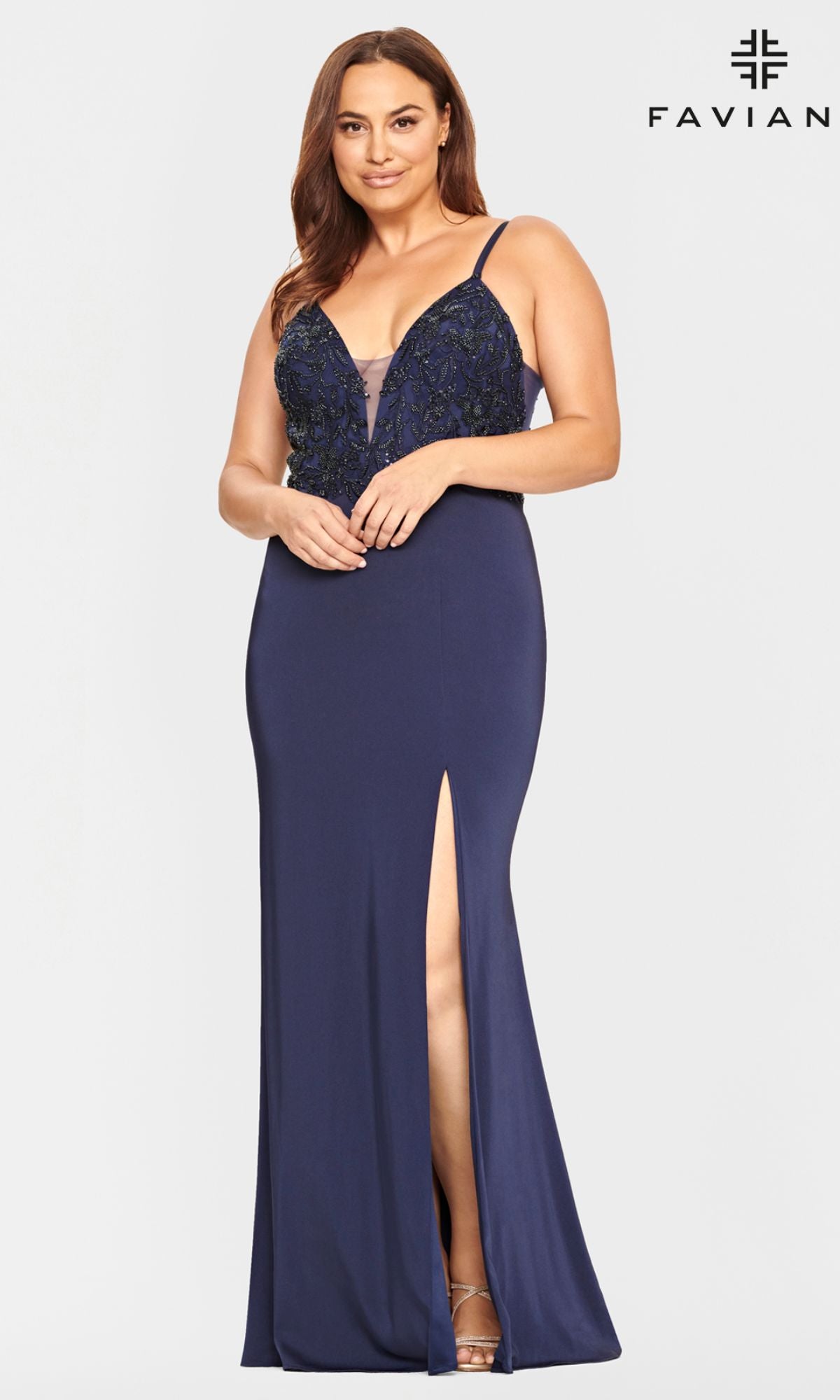 Navy Blue Plus-Size Faviana Long Prom Dress 9536