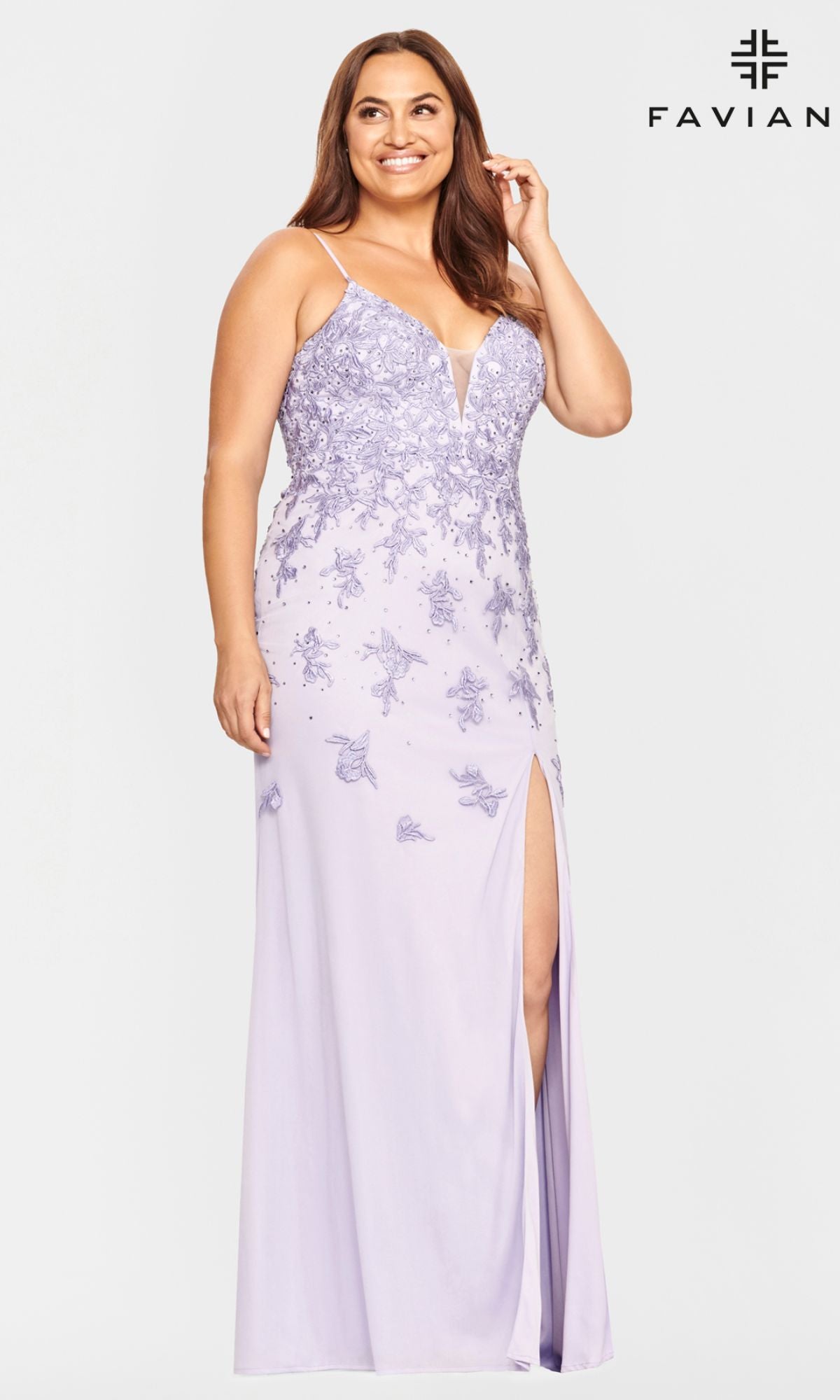 Faviana Embroidered Plus-Size Long Prom Dress