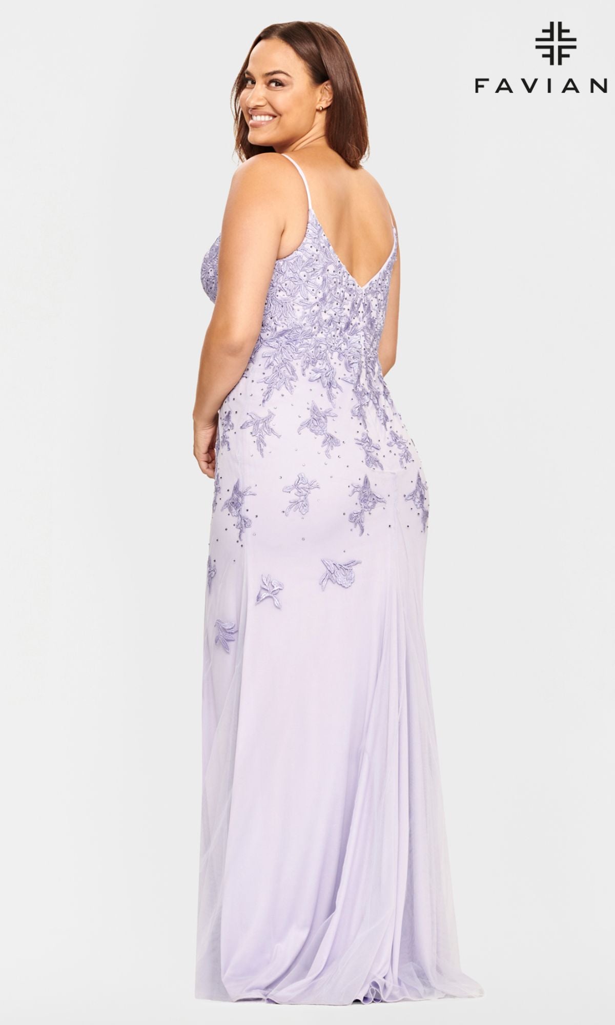 Faviana Embroidered Plus-Size Long Prom Dress
