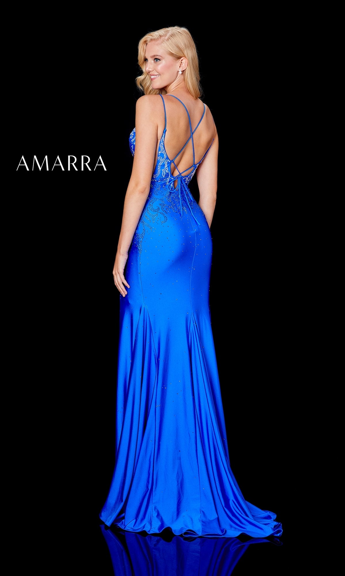 Amarra Backless Long Jersey Prom Dress with Beads