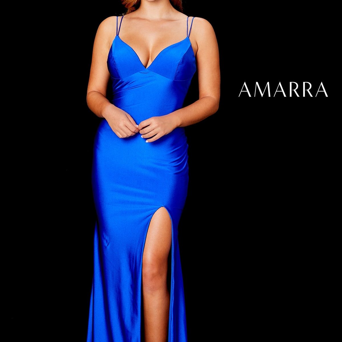 Amarra Cobalt Blue Long Formal Prom Dress PromGirl