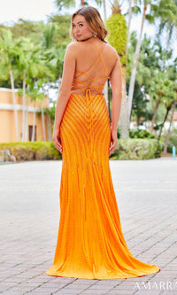 Neon Orange Long Amarra Prom Gown 87122