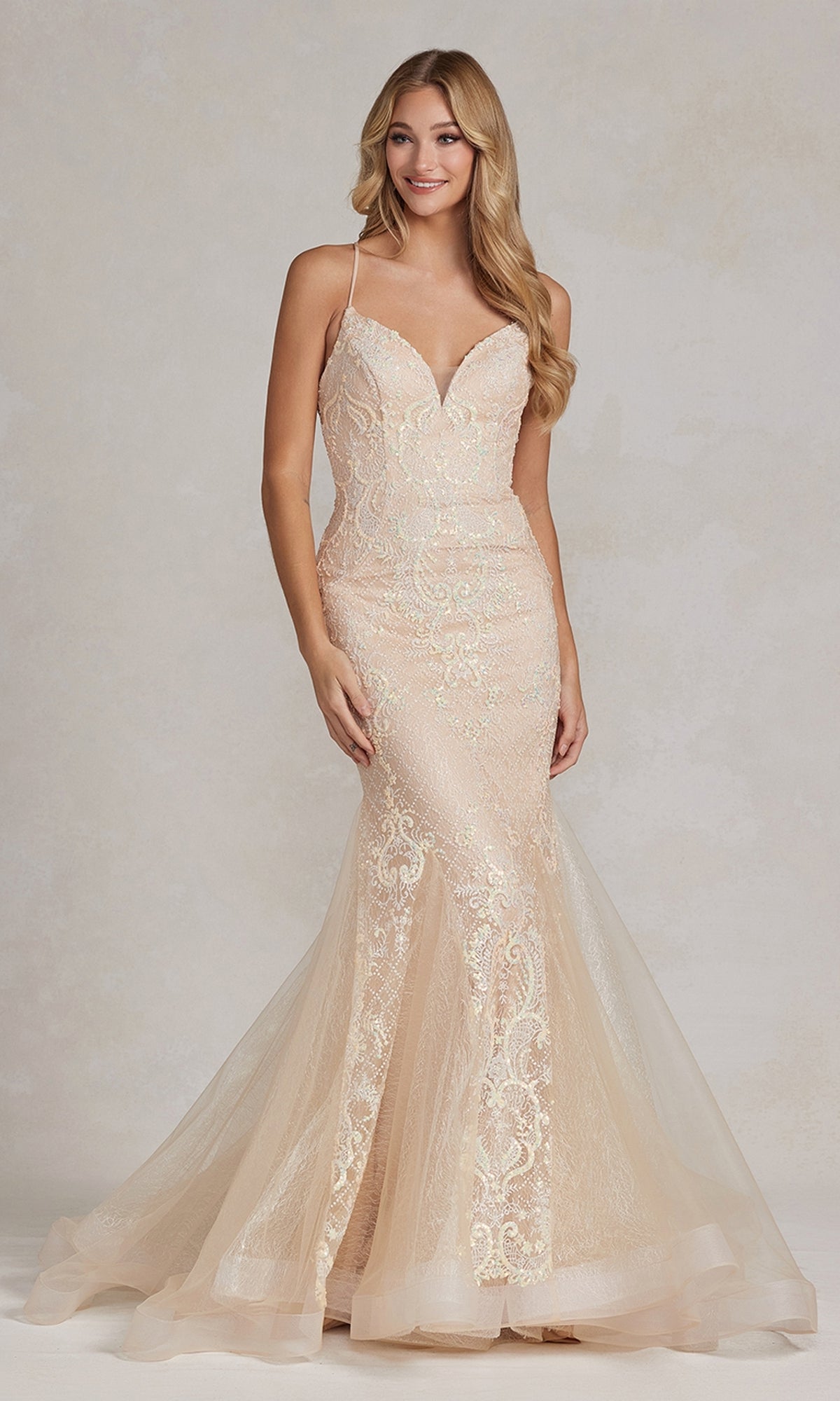 Champagne Long Mermaid Formal Gown