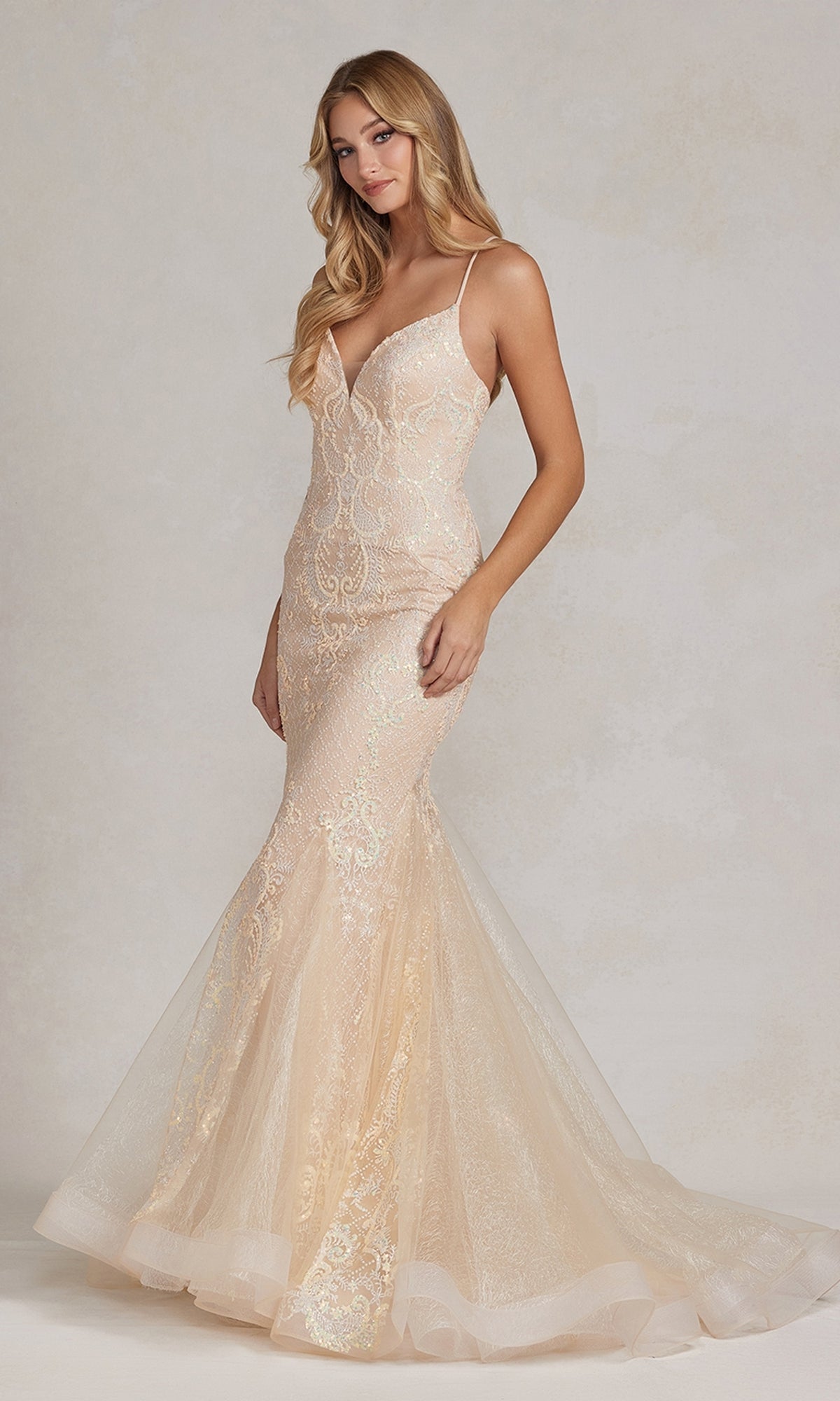 Champagne Long Mermaid Formal Gown
