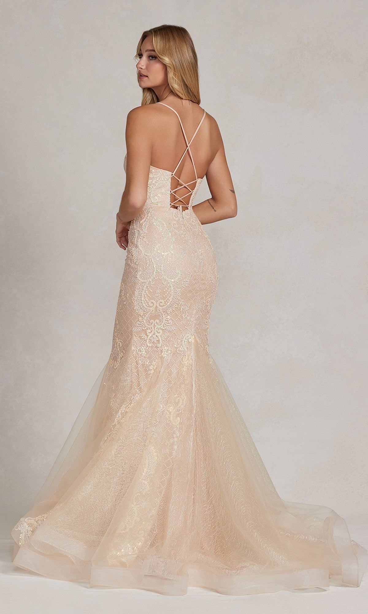 Champagne Long Mermaid Formal Gown