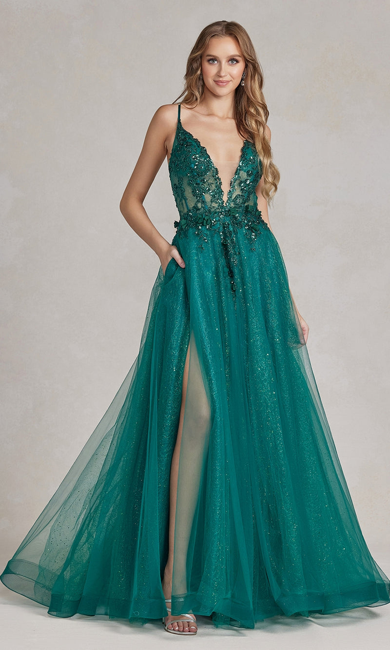 Tulle ALine Glitter Prom Dress with Pockets PromGirl