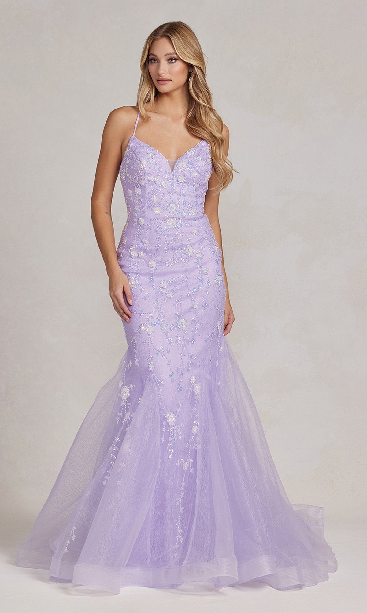 Floral-Sequin-Print Mermaid Prom Dress PromGirl