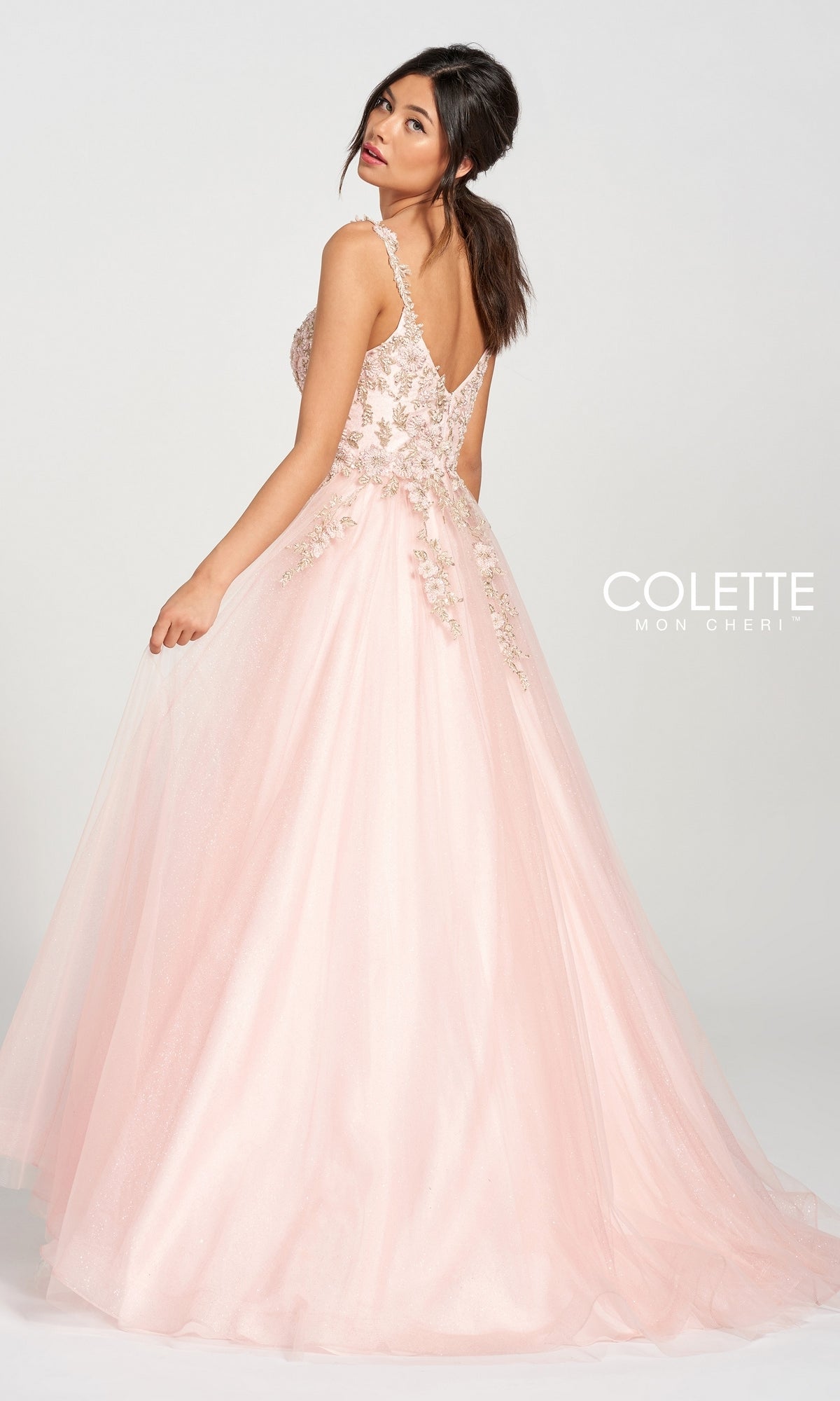 Glitter Tulle Prom Dress with Beaded Lace Bodice