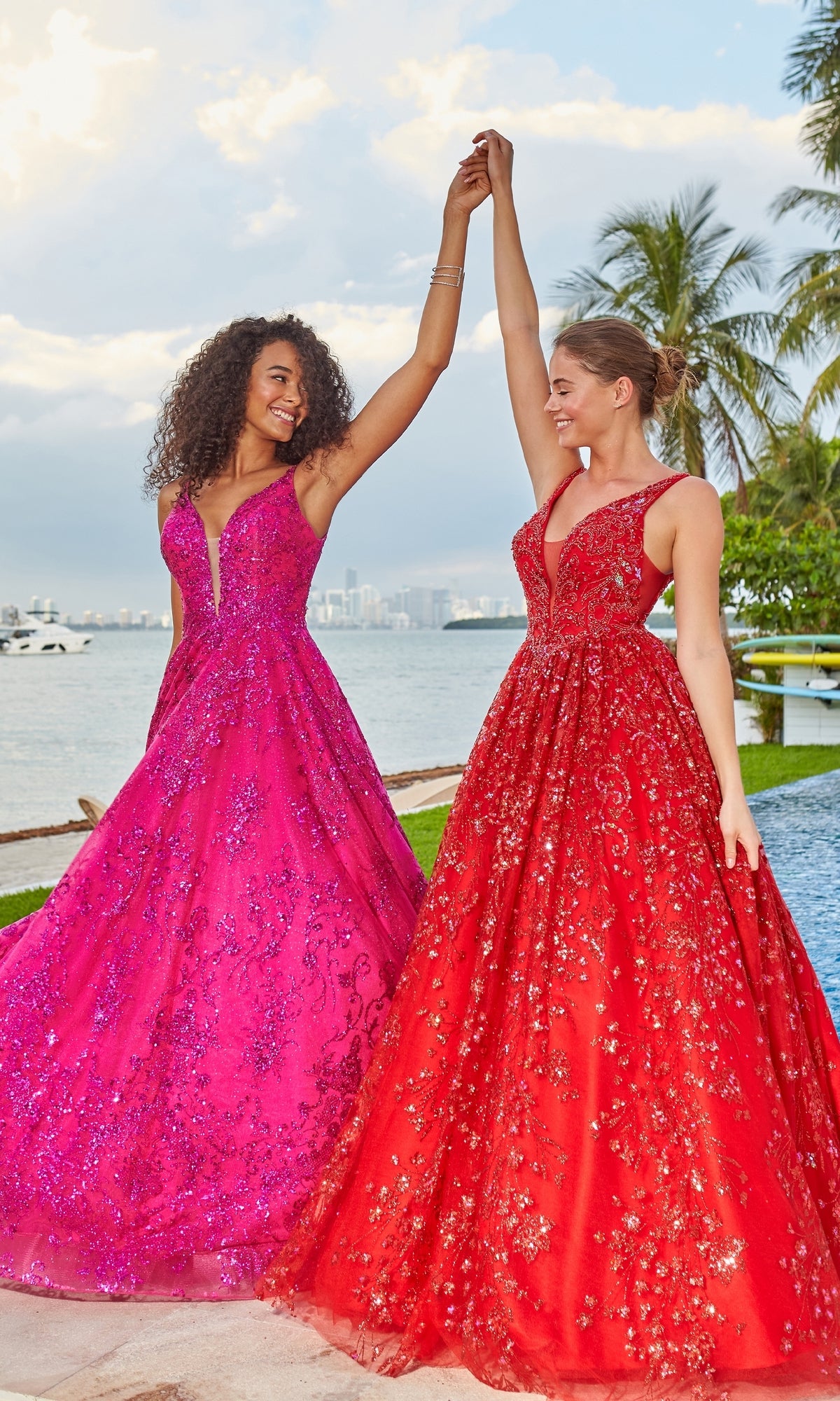 Colette Designer Prom Sequin & Glitter Ball Gown Red / 00