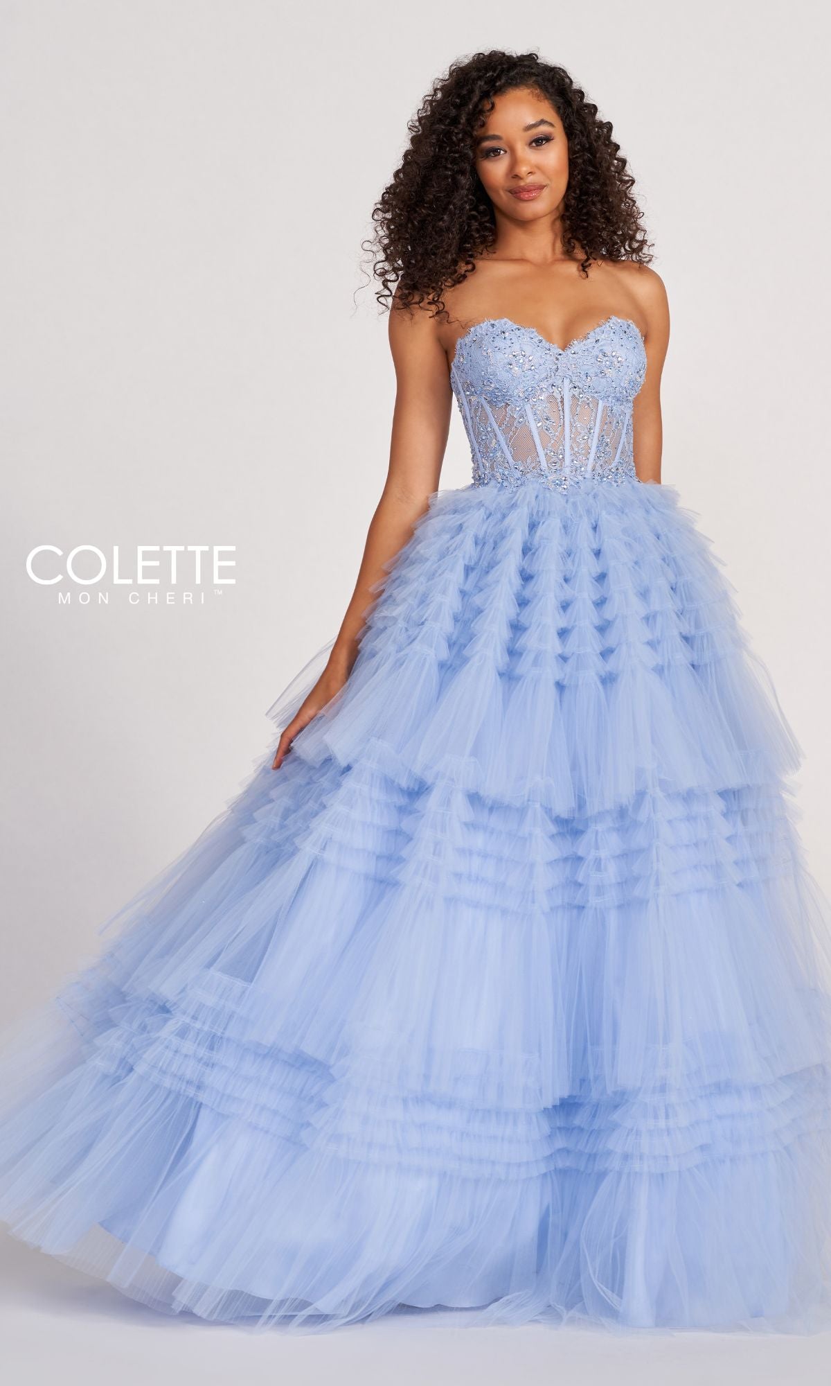 Long Ruffled Strapless Prom Ball Gown - PromGirl