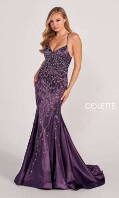 Long Satin Prom Dress with Keyhole Back - PromGirl