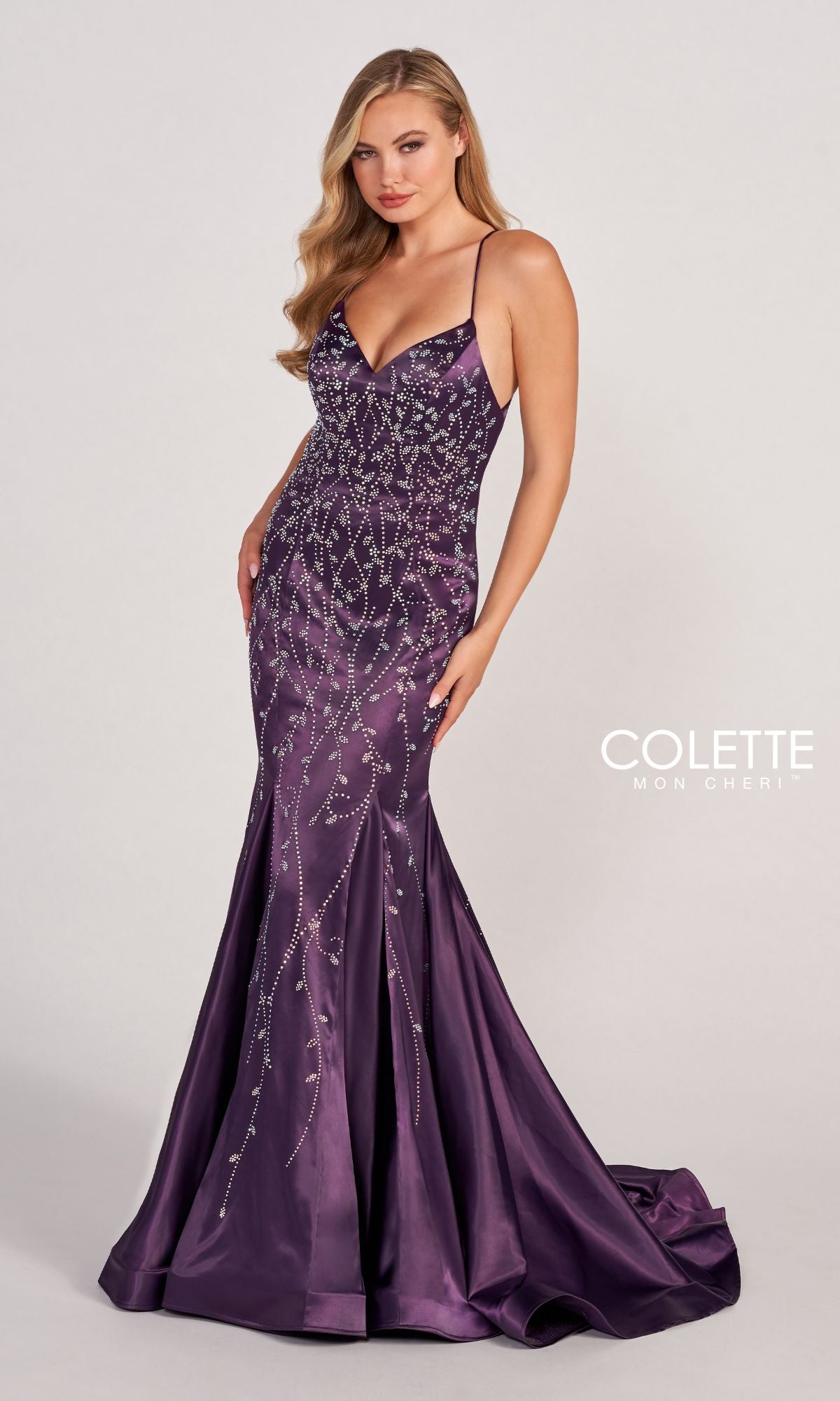 Colette CL2043 Keyhole-Back Long Satin Prom Dress