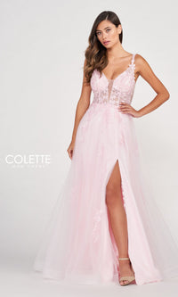 CL2074 Tulle A-Line Prom Dress with Sheer Bodice