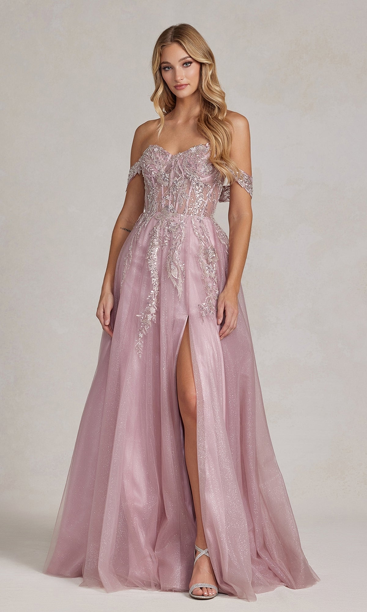Rose Pink Off-the-Shoulder Prom Dress - PromGirl