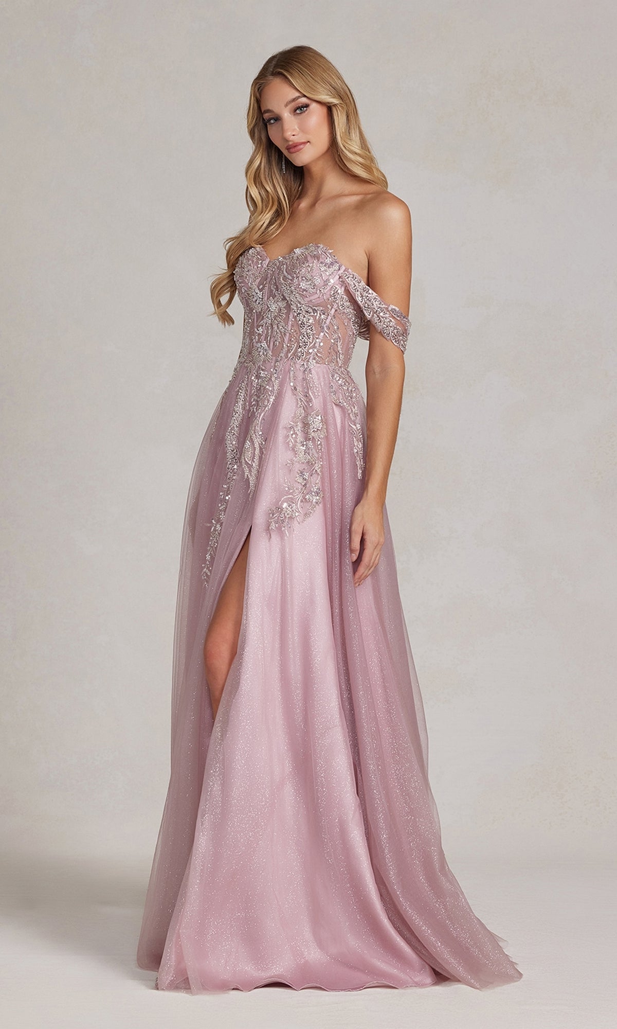 Rose Pink Off-the-Shoulder Prom Dress