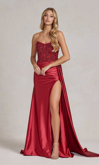 Strapless Long Formal Dress with Side Train