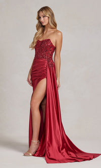 Strapless Long Formal Dress with Side Train