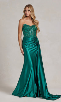 Strapless Long Formal Dress with Side Train