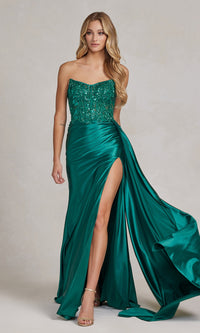 Strapless Long Formal Dress with Side Train