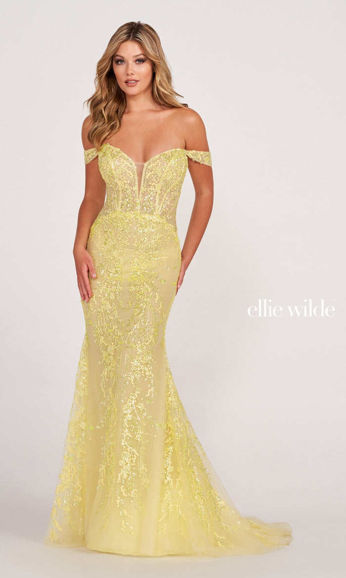 Lace-Embroidered Off-Shoulder Long Mermaid Gown